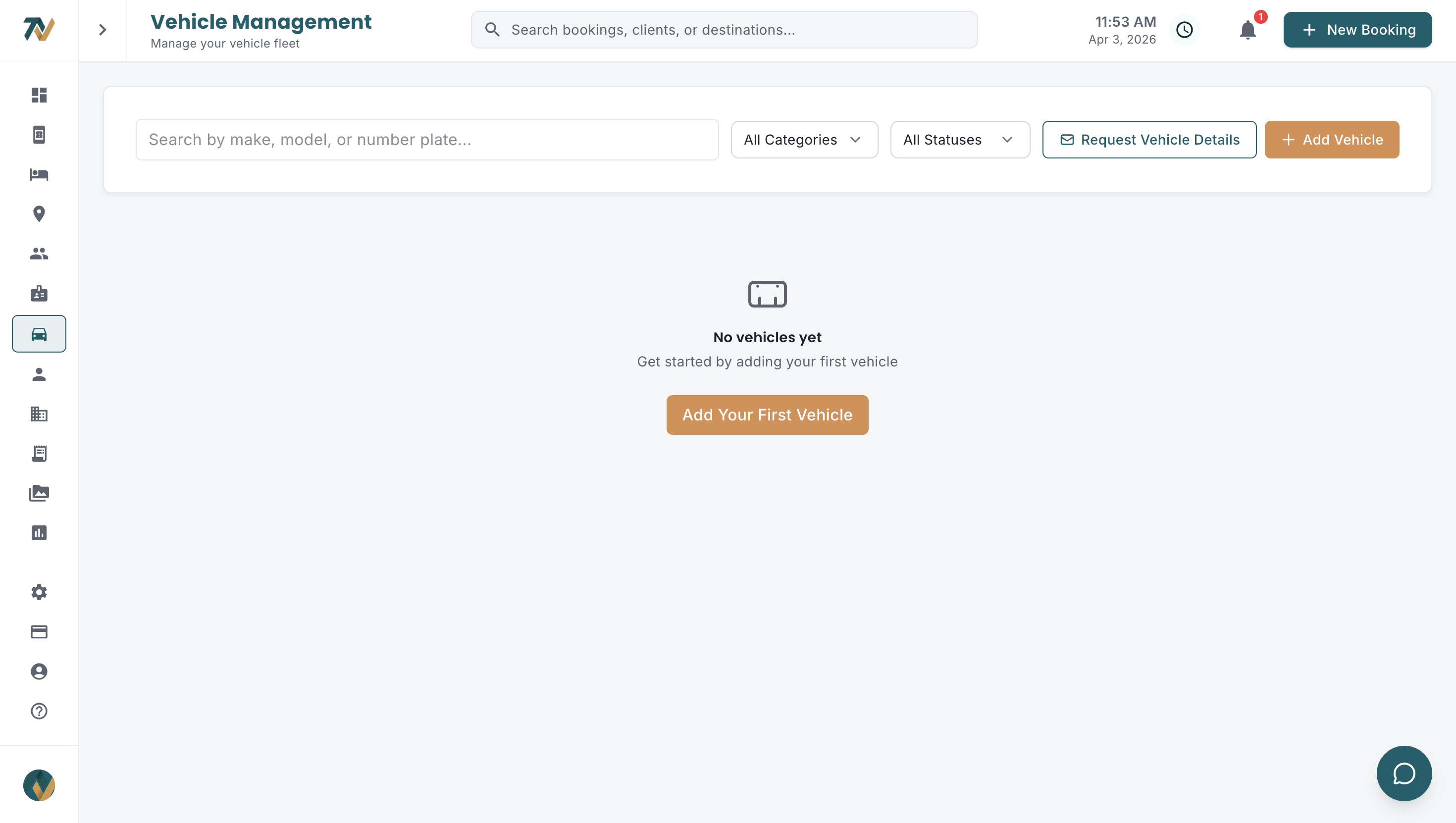 Travify vehicle management page