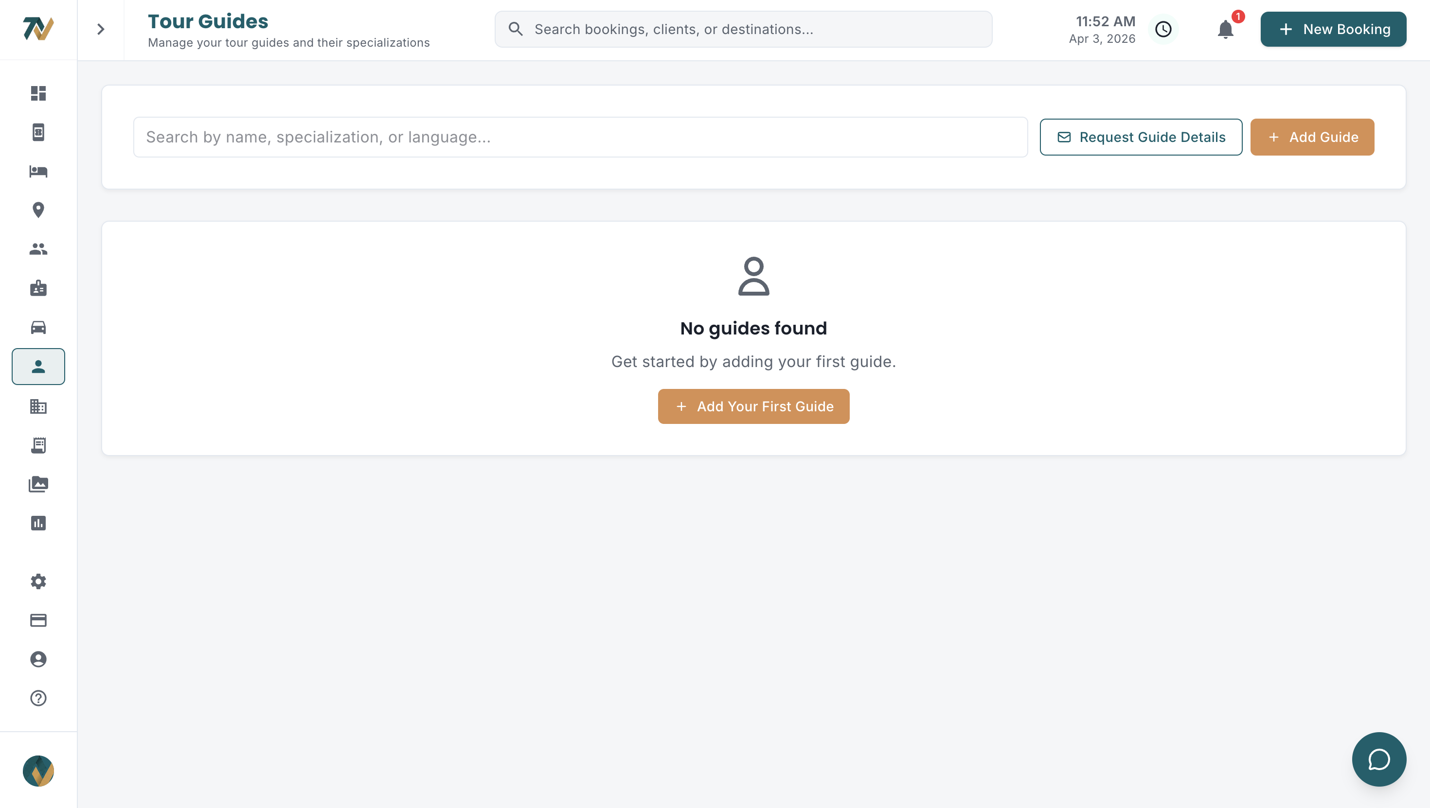 Travify tour guides management page