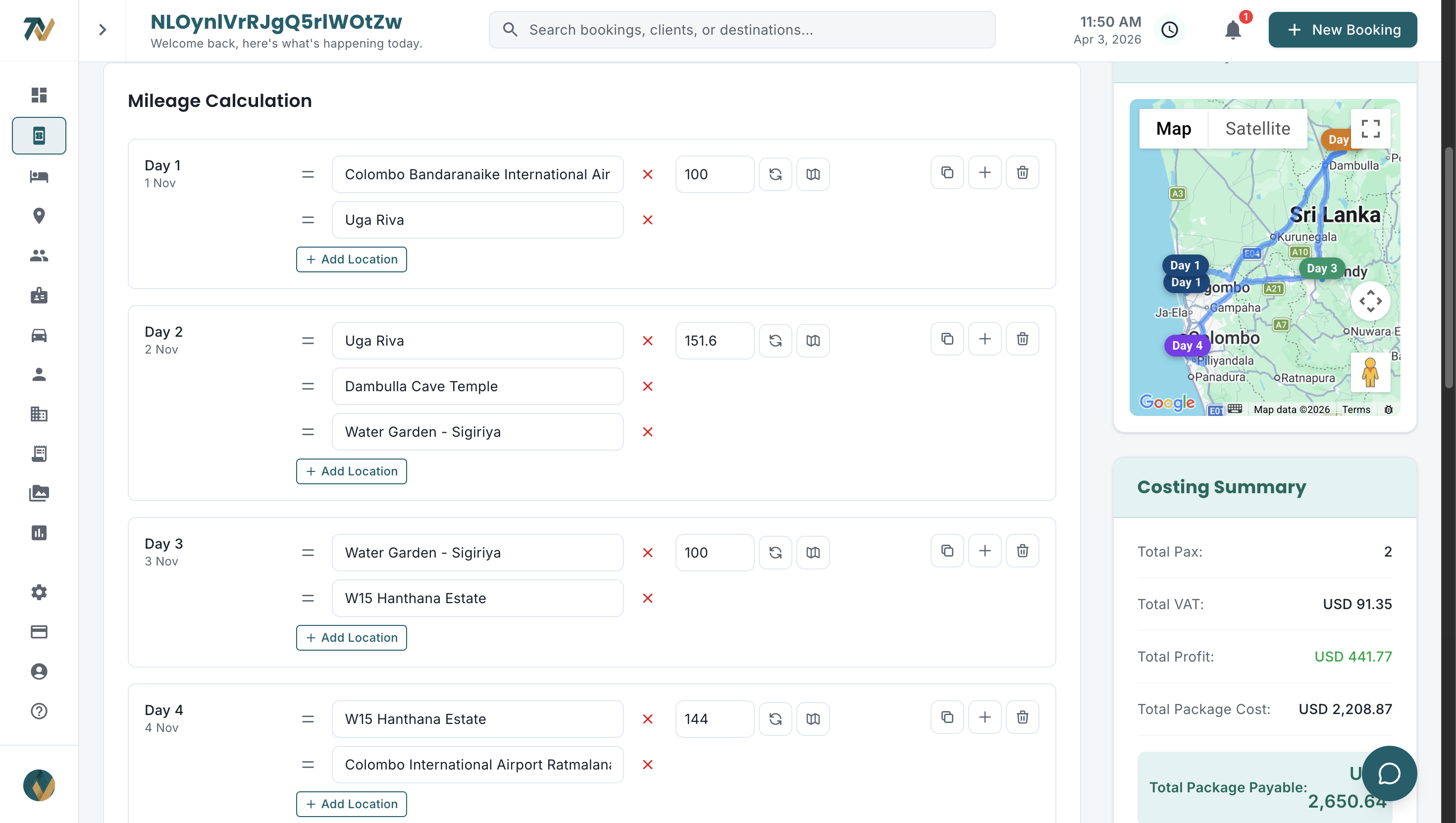 Travify tour costing step 4 — final pricing and package summary